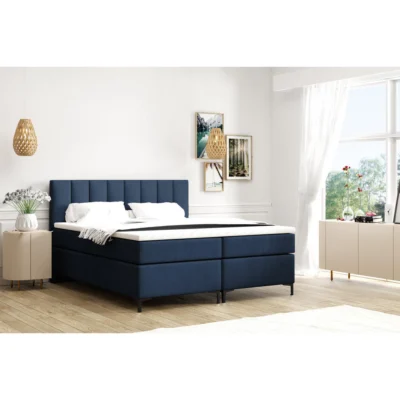 VLR BEDS Boxspringbett CHESTER 160 in Dunkelblau, Liegefläche 160x200 cm – mit Bettkasten, Taschenfederkern